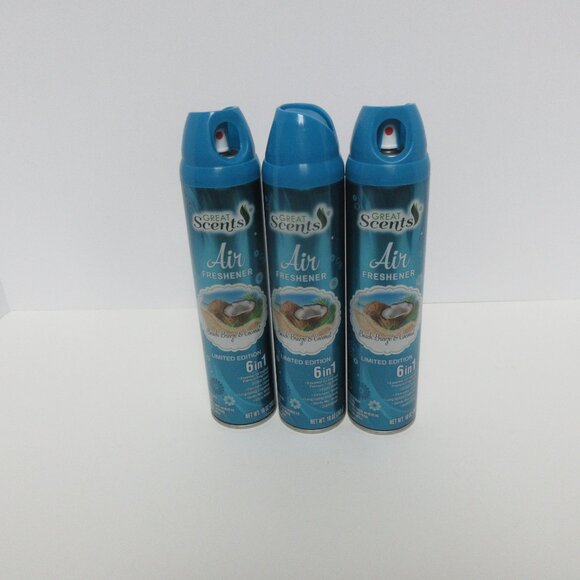 3 PK Great Scents Air Freshener Beach Breeze&Coconut 6 in 1 Limited Edition - Picture 3 of 4